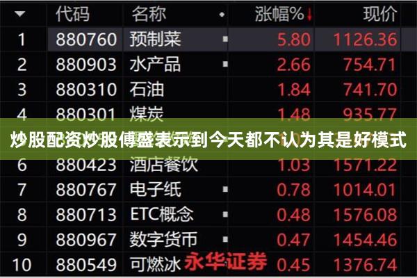 炒股配资炒股傅盛表示到今天都不认为其是好模式