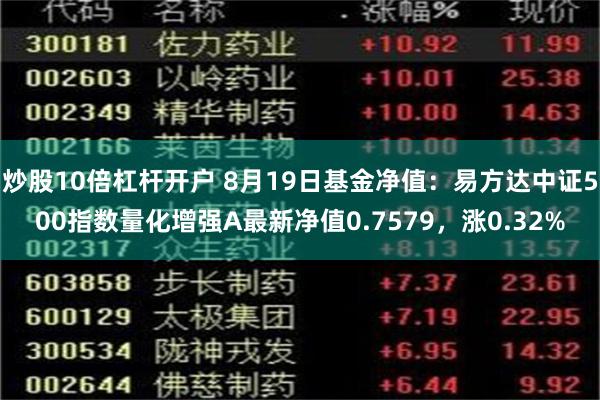 炒股10倍杠杆开户 8月19日基金净值：易方达中证500指数量化增强A最新净值0.7579，涨0.32%
