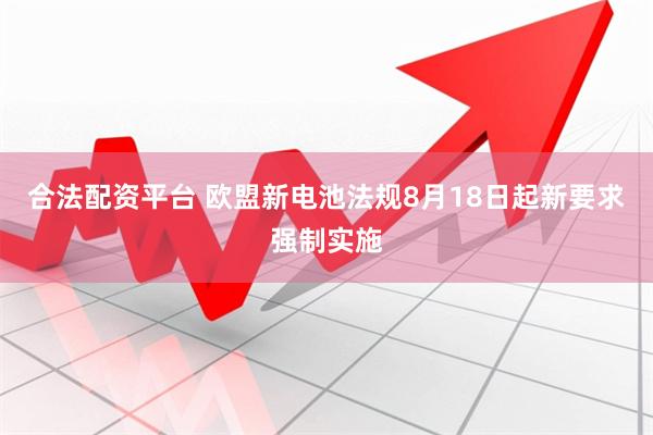 合法配资平台 欧盟新电池法规8月18日起新要求强制实施
